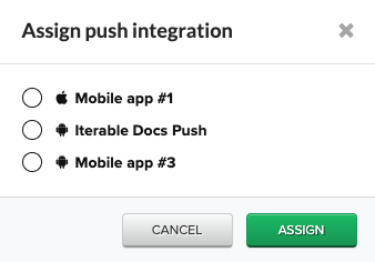 Assign Push Integration window