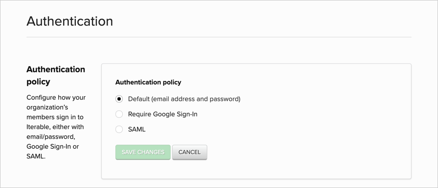 Authentication policy settings