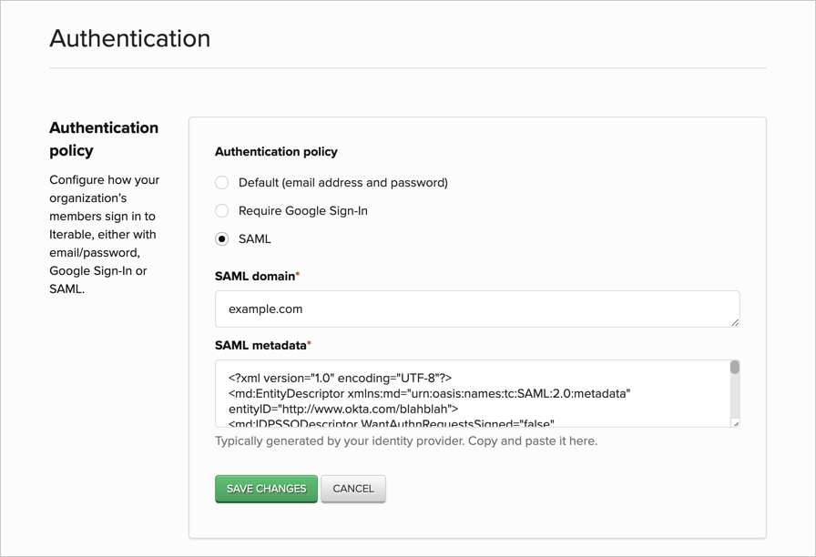 SAML authentication policy