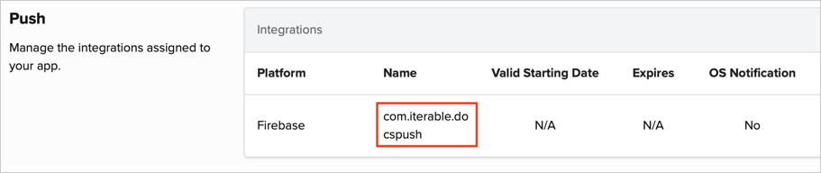Push integration name in Iterable