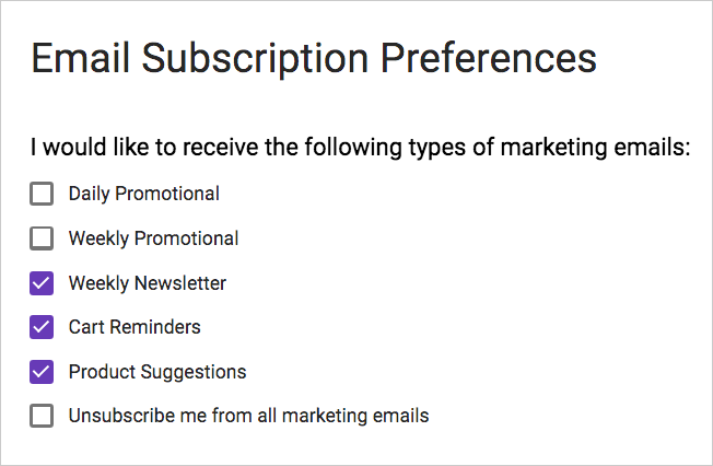 A user's subscription preferences